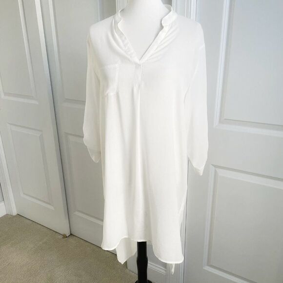 Tribal Gold White Long Sleeve Sheer High Low Dress Large - Picture 1 of 4